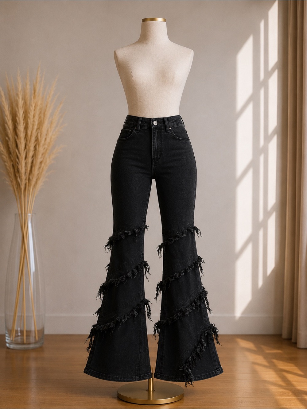 High-Rise Black Distressed Flared Jeans